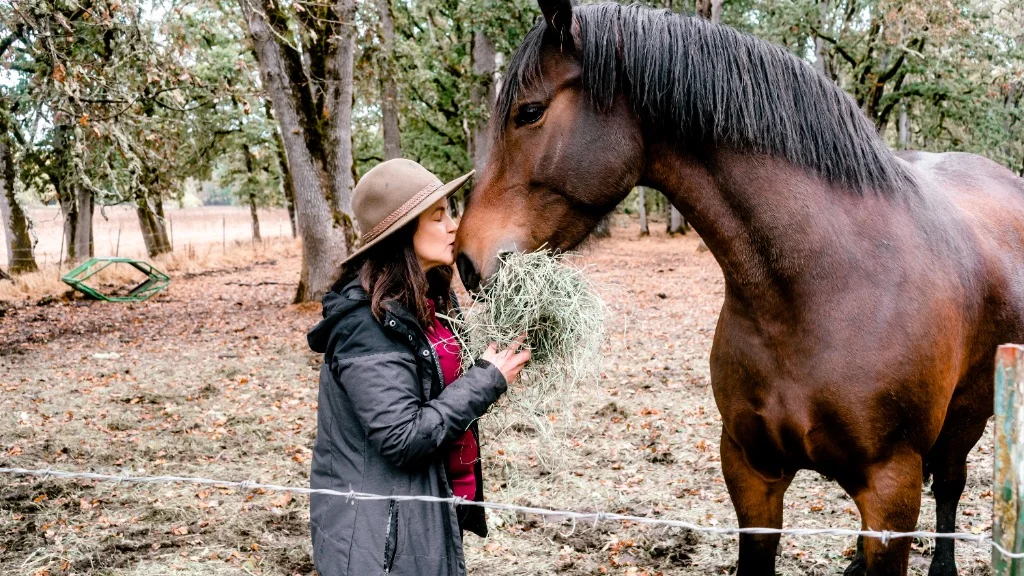 Corina Silva e cavalo resgatado